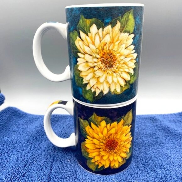 Susan Winget Set of 2 Cracker Barrels Flower Coffee Mugs - Picture 1 of 5